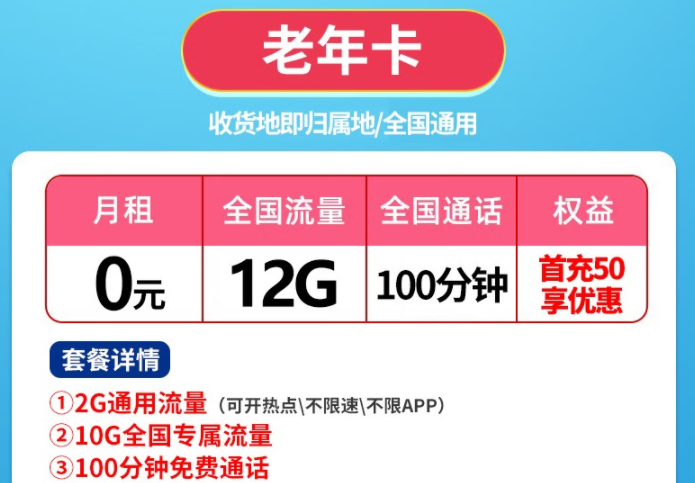有沒有0月租的流量卡？聯通老年卡、親情卡0月租有流量包免費通話