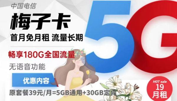 不用實名認證的流量卡有嗎？電信梅子卡19元180G流量純流量卡