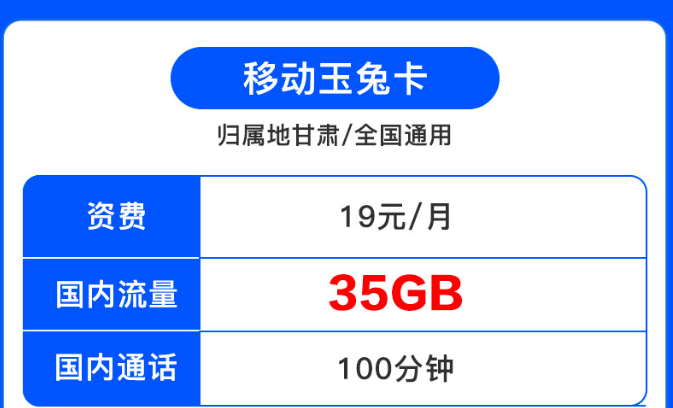 歸屬地為甘肅的移動流量卡|移動19元套餐|移動月兔卡、移動月兔卡